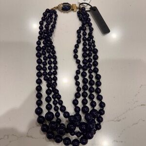 J. Crew Elegant navy Beaded statement Necklace with beetle clasp NWT